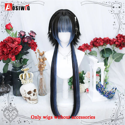 Kawaii Black & Blue Long Straight Lolita Wig 💖✨ Perfect for Cosplay & Parties! 🎉🎀