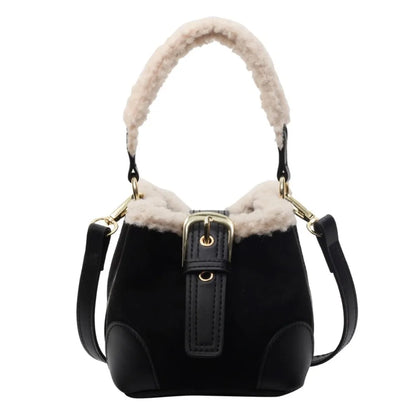 Kawaii Lamb Wool Bucket Bag 🐑✨ | Vintage Plush Crossbody Bag for Women 🎒💖