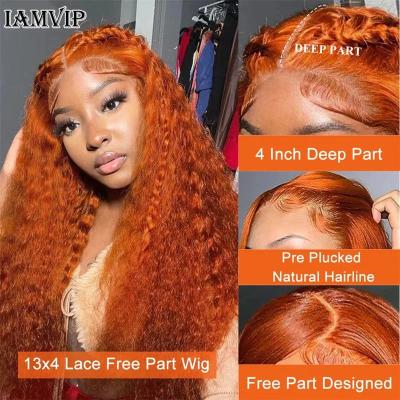 Kawaii Orange Ginger Curly Lace Front Wig 🌟✨ | Glueless Deep Wave 13x4 & 13x6 HD Lace Frontal 💖 | Soft & Bouncy Human Hair Wig 🦄