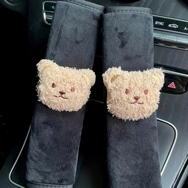 Kawaii Bear Seat Belt Cushions 🐻✨ | 2pcs Adorable Shoulder Strap Protectors for Kids & Children