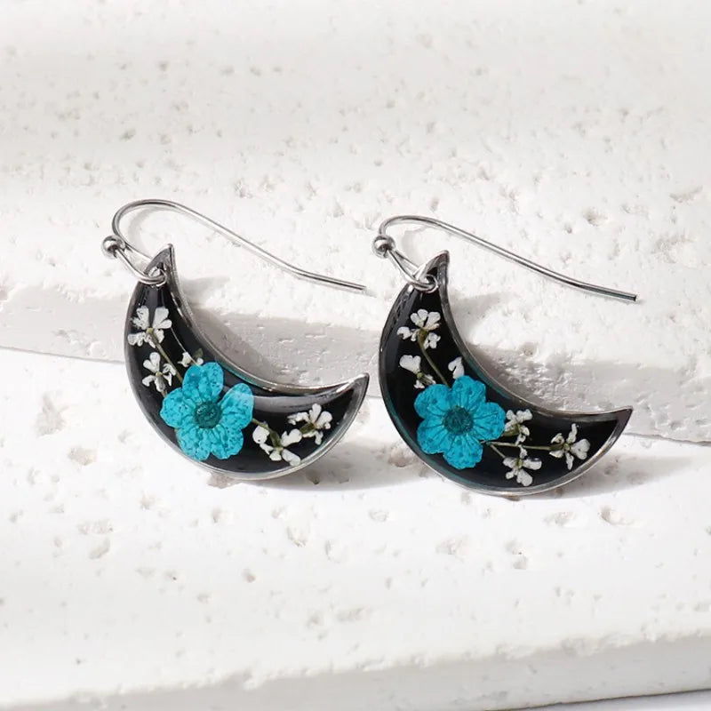 Pastel Pressed Flower Resin Drops Earrings 🌸 Elegant Geometric Jewelry For Women