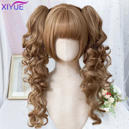 Double Ponytail Lolita Wig With Bangs Ombre Blonde Brown White Gray For Cosplay Harajuku Look 🎀✨💖
