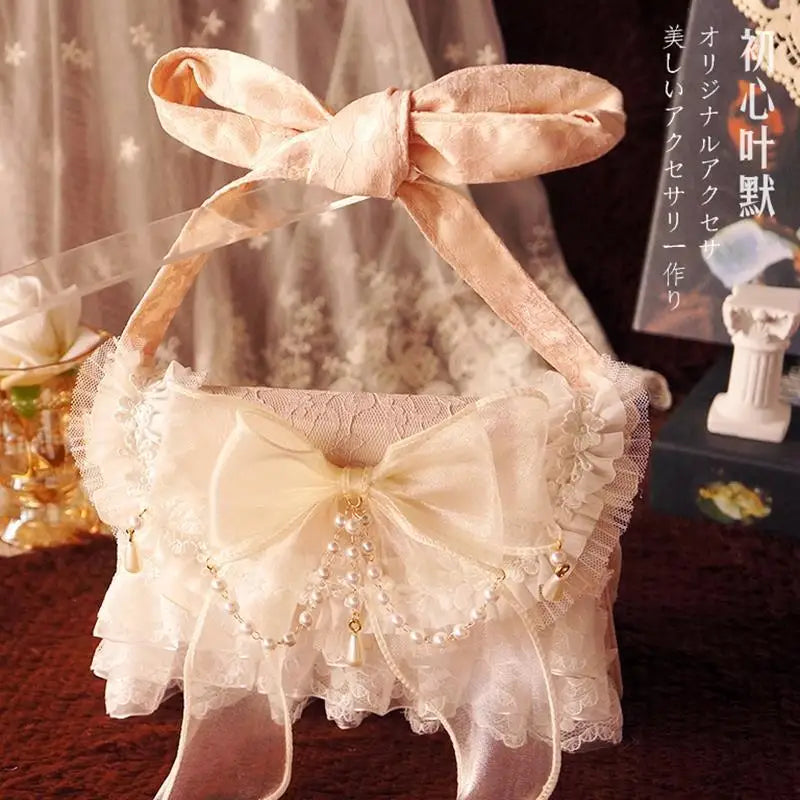 Kawaii Elegance: Cute Lolita Lace Handheld Purse with Bow 🎀✨ - Luxury Crossbody Bag for Trendy Women! 👜💕