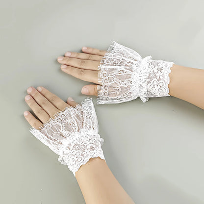 Fairy Wrist Cuffs Set With Detachable Sleeves Lace Half Finger Gloves Winter ❄️