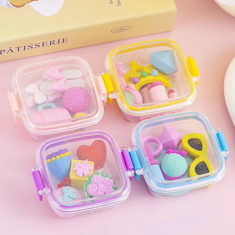 Cute & Kawaii Lunch Box Eraser Set 🍱✨ - Adorable Rubber Erasers for School 🎨📚 - Perfect Gift for Kids! 🎁