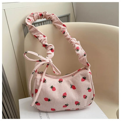 ✨Berry Sweet Corduroy Tote 🍓🌈 - Trendy Y2K Large Capacity Shoulder Bag for Stylish Girls! 👜💕 - Pixie Quill