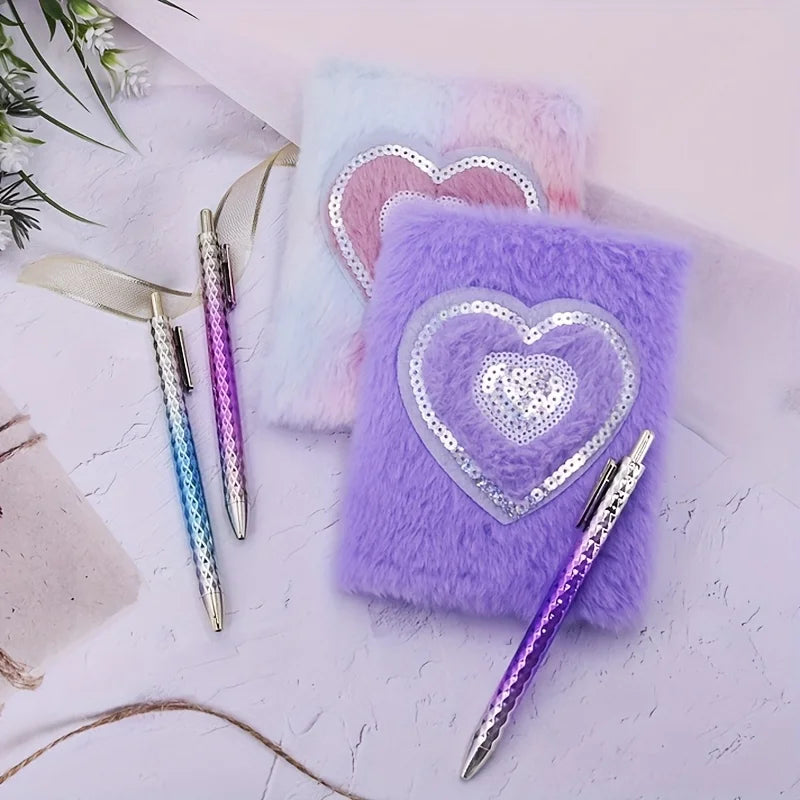 2 Pcs Tie-Dye Heart Plush Notebook Set Planner Diary Gift 🎀✨