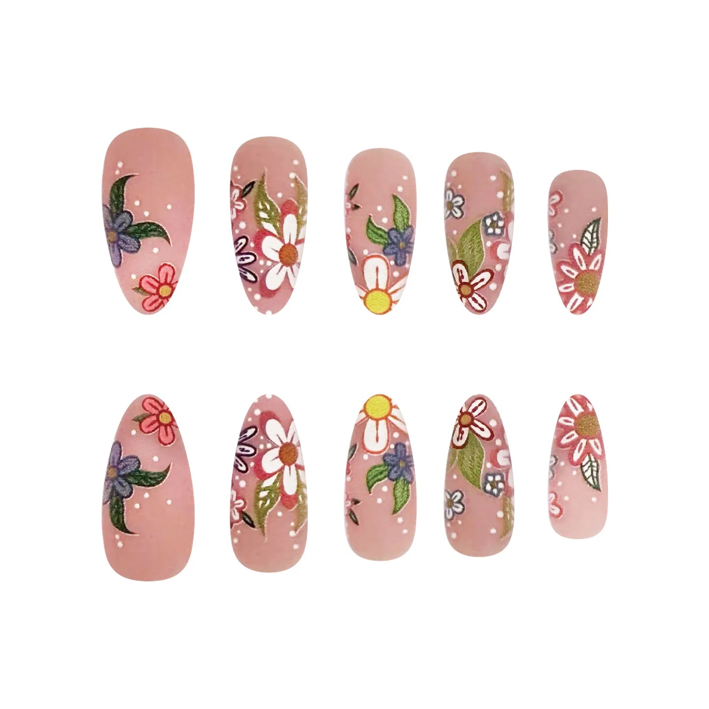 Cute Floral Fantasy 🌸✨ 24pcs Kawaii Press-On Nails - Colorful Almond Shaped Fake Nails for Spring/Summer Fun!