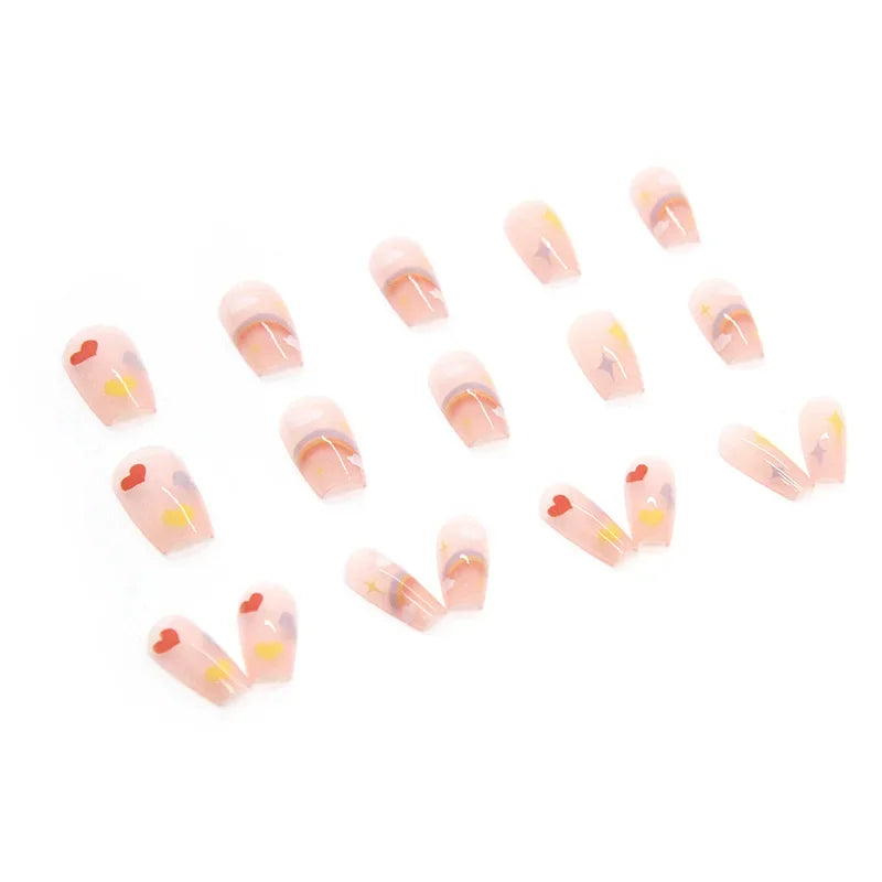 ✨ 24P Kawaii Rainbow Ballerina Press-On Nails 💅 - Adorable Full Cover Artificial Fake Nails for Creative Nail Art! 🌈