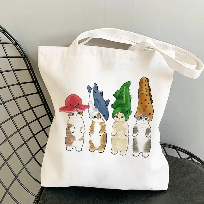 ✨ Cute Cat Manga Tote Bag 🐾 Fun Canvas Shopper for All Your Adventures! 👜 - Pixie Quill