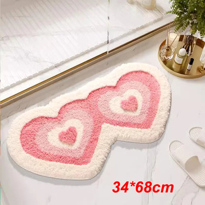 Kawaii Heart-Shaped Pink Tufted Bathmat 🛁💖 Soft Bedroom & Living Room Rug | Aesthetic Home Decor 🏡✨