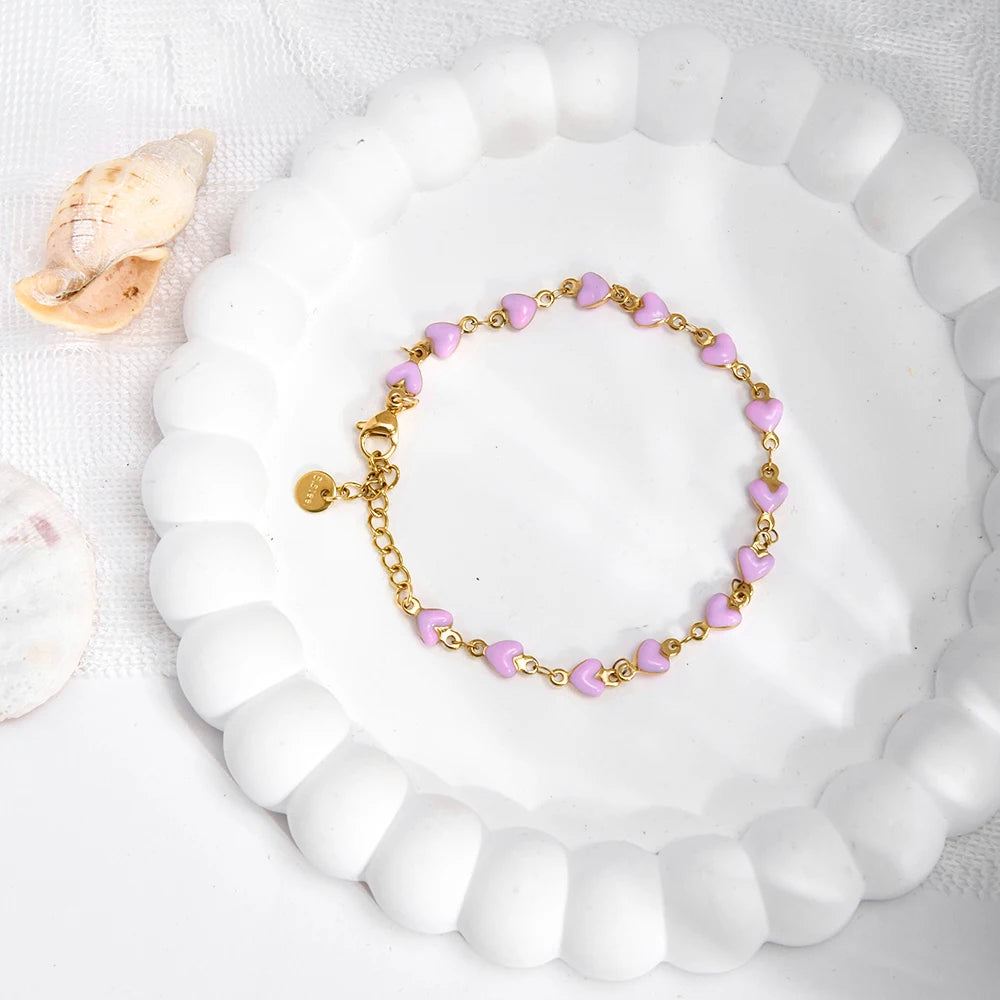 Charming Heart Shaped Chain Bracelet Stainless Steel 14K Plated Chic Jewelry For Women 💗💎✨