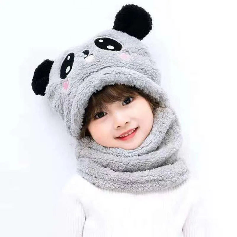 Kawaii Cozy Cartoon Scarf & Hat Set for Kids 🧢❄️ | Adorable Double Layer Wool Warmth for Boys & Girls 🌈💖