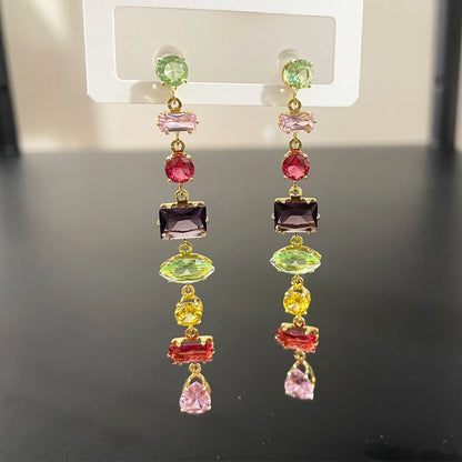 💖✨ Kawaii Rainbow Crystal Drop Earrings 🌈💕 - Adorable Cubic Zirconia Bridal Accessories for Women’s Special Occasions! 🎉💍