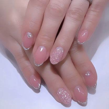 Kawaii Pink Bow French Nail Art - 24PC Almond Press-On Nails 🎀💅✨