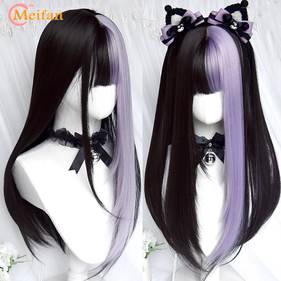 Kawaii Ombre Pink & Blonde Long Straight Wig 🎀✨ - Cute Lolita Cosplay Hair for Parties & Halloween! 🌸🖤