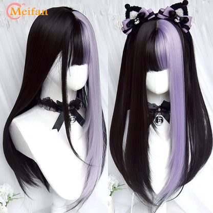 Kawaii Ombre Pink & Blonde Long Straight Wig 🎀✨ - Cute Lolita Cosplay Hair for Parties & Halloween! 🌸🖤