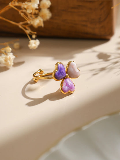 Multicolor Enamel Clover Ring For Women Stainless Steel 18K Gold Plated Waterproof Cute Lucky Jewelry 🍀💍✨