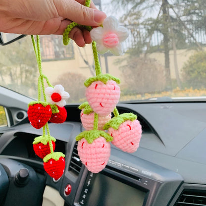 Kawaii Strawberry Blossom Car Mirror Charm 🌸🍓 | Adorable Rear View Decor for Teens & Gifts! 🎁✨