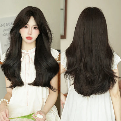 Kawaii Dreamy Sakura Pink Wavy Wig 🌸✨ | High-Density Curly Hair with Bangs for Sweet Girls 💖🎀