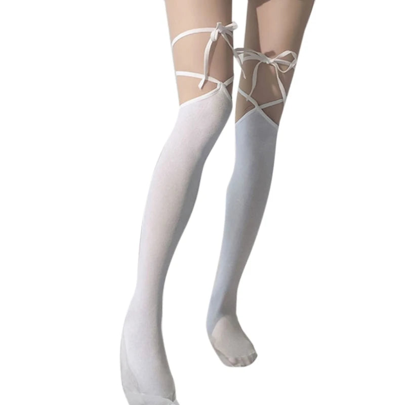 Sweetheart Striped Thigh High Fishnet Socks 💖👗 - Ruffled Lace Over Knee Stockings for Cute Fashionistas! 🌟✨ - Pixie Quill