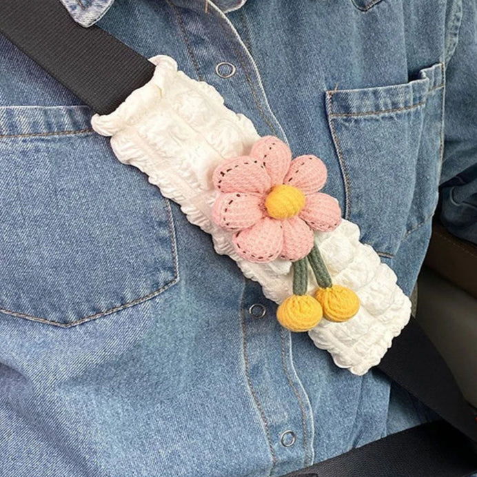 Kawaii Sunflower Car Seat Belt Cover 🌼✨ Cute Car Accessories & Decor