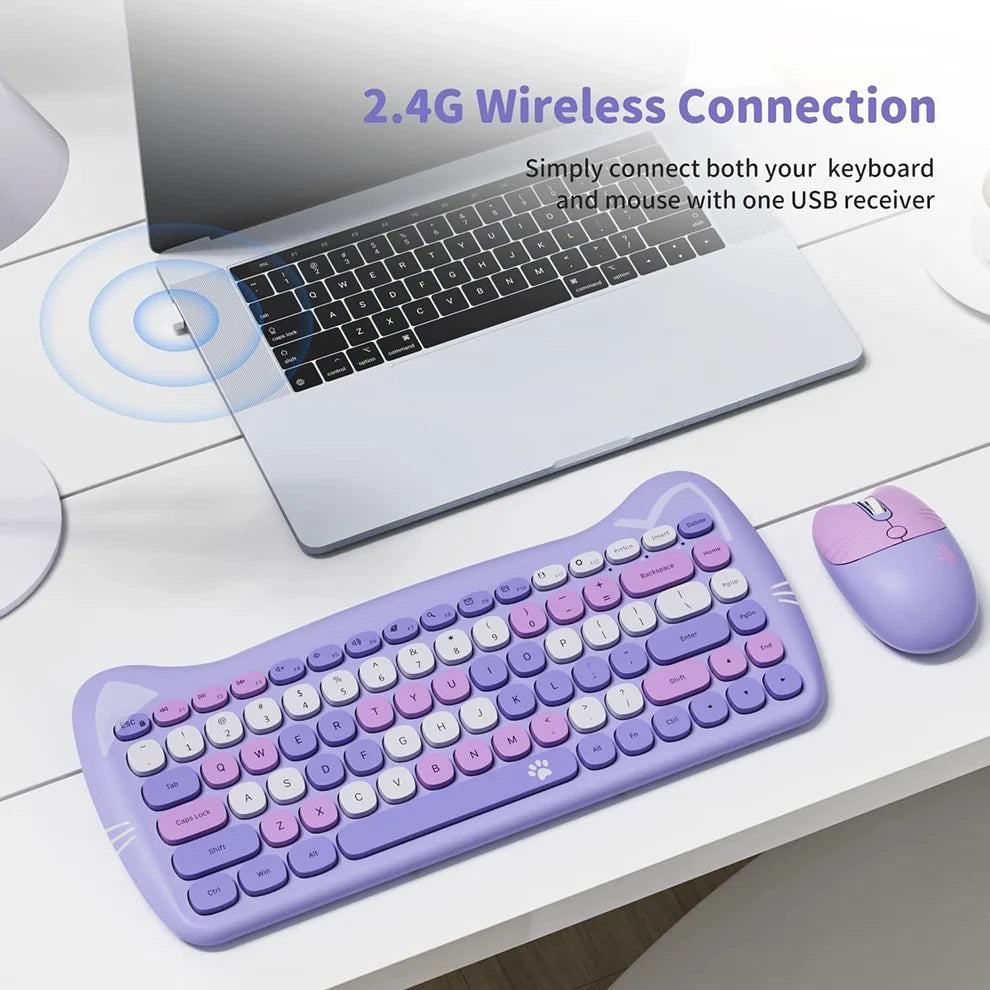 Adorable Cat-Shaped 2.4G Wireless Keyboard & Mouse Combo 🐱✨ - Kawaii Design for Cute Workspaces!