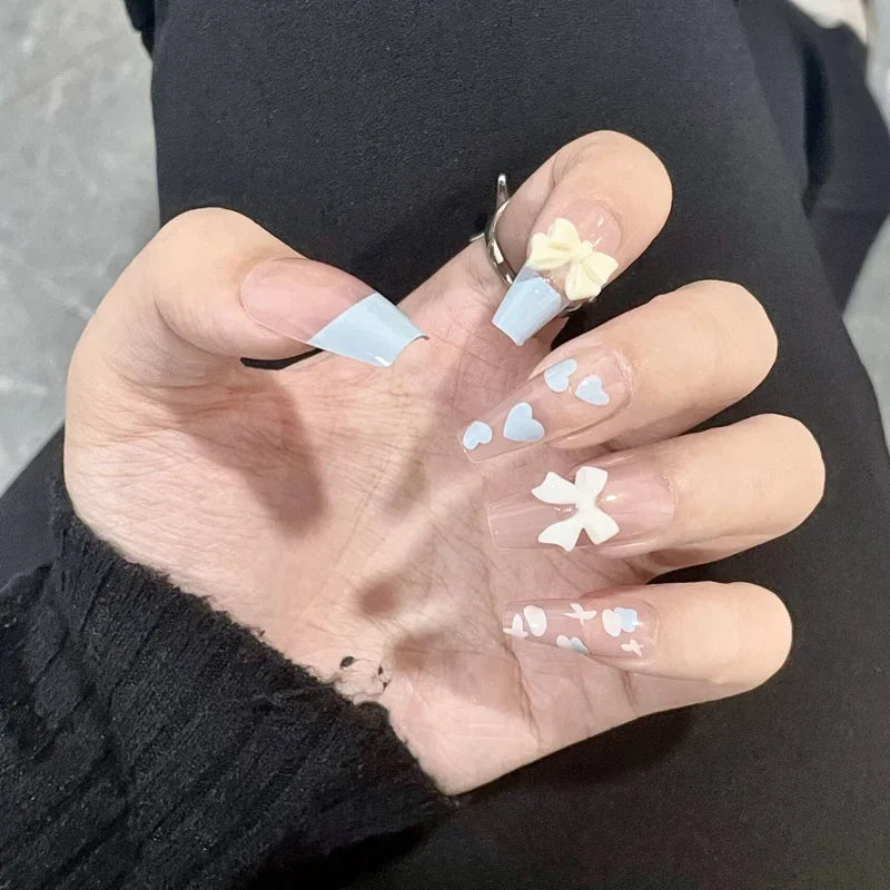 Kawaii 24pcs Pink Butterfly Press-On Nails 🦋💖 | Jelly Gel False Nail Tips for Lovely Girls 🌸✨ with Easy Application Tools