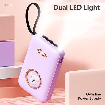 Kawaii Pet Power Bank 🐾✨ | 20,000mAh Mini Charger with Built-in Cables & LED Light 💖