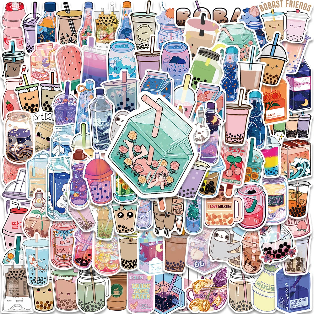 ✨🍭 Adorable 100PCS Drink Pearl Tea Stickers - Cute & Colorful for Your Fun DIY Projects! 🎨💕 - Pixie Quill