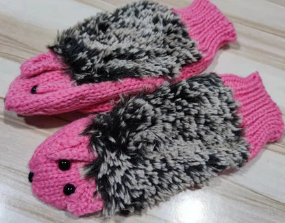 Whimsical Hedgehog All Finger Knit Gloves for Women with Cute Cartoon Charm 🧶🦔