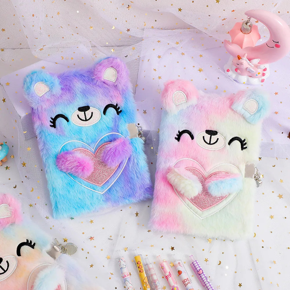 Kawaii Plush Bear A5 Diary 🐻✨ Cute Cartoon Notebook with Lock - Perfect Gift for Girls! 📚💖