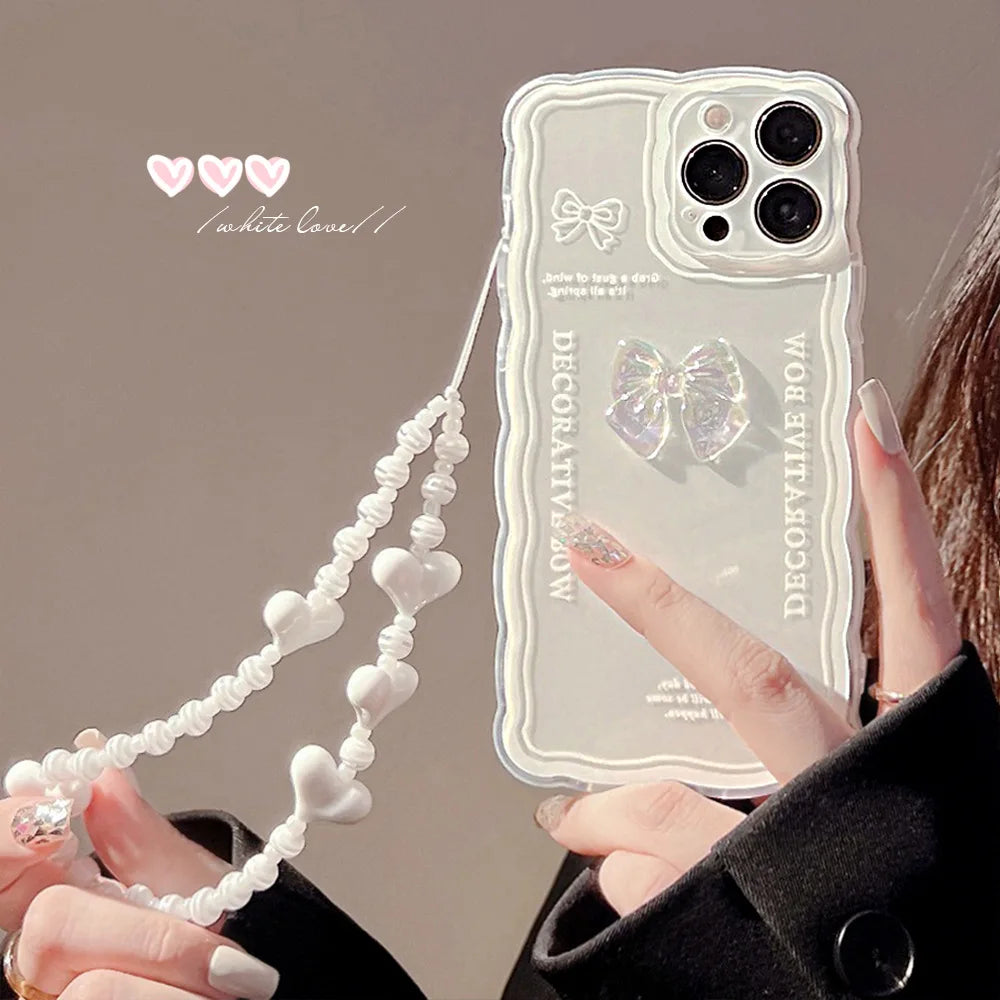 🌸 Adorable Butterfly Bow 3D Love Bracelet Phone Case for iPhone 11/12/13/14/15 – Cute & Clear TPU Back Cover! 🦋✨