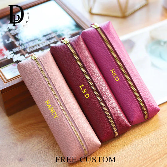 Kawaii Custom Cow Leather Pencil Case ✨🎨 - Adorable Personalized Zipper Bag for Students & Professionals! 🌈🖊️