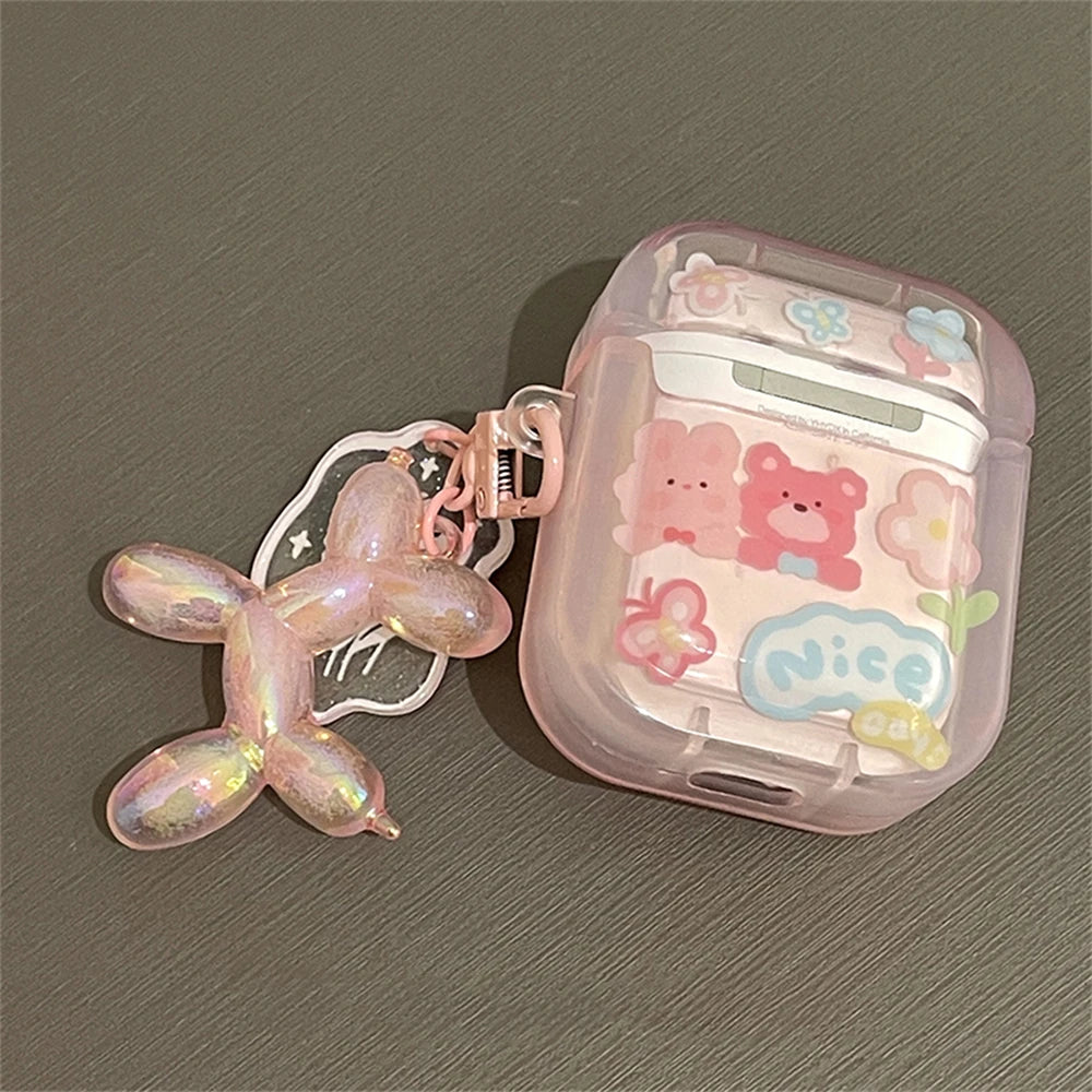 🌸Adorable 3D Blue Blossom Headphone Case for AirPods 🎧💖 with Cute Dog Tulip Charm! 🌼 - Pixie Quill