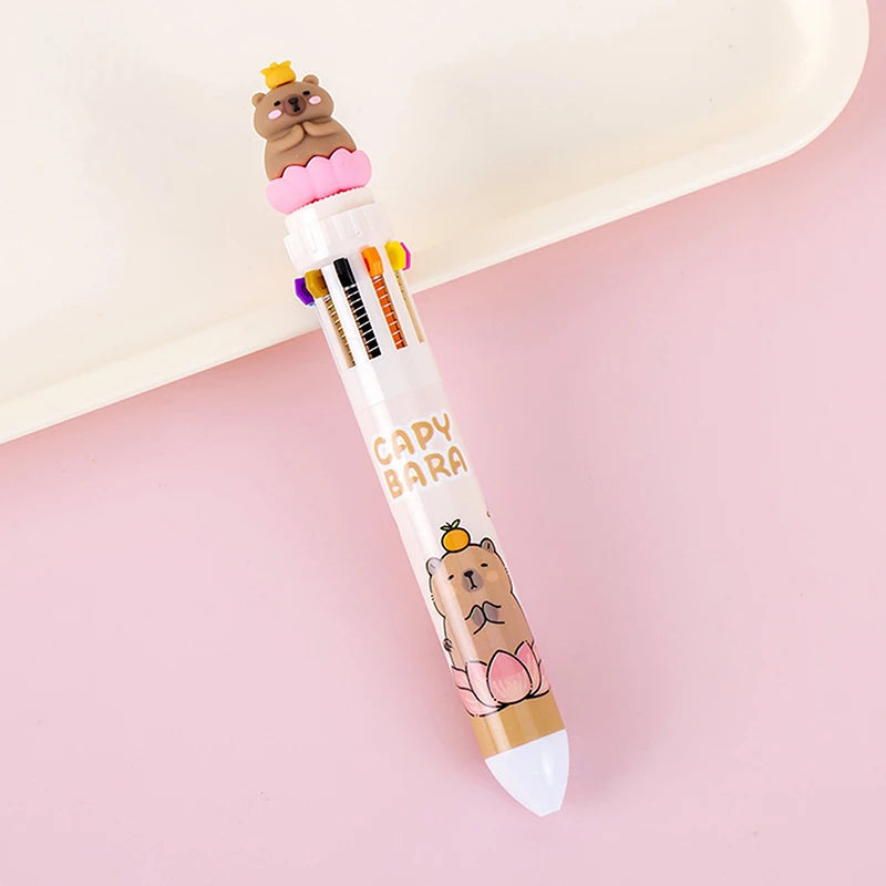 Kawaii Capybara Colorful Pens 🐾✨ | 10 Cute Ballpoint Pens for School & Office 💖🎨 | Adorable Stationery Gifts for Students