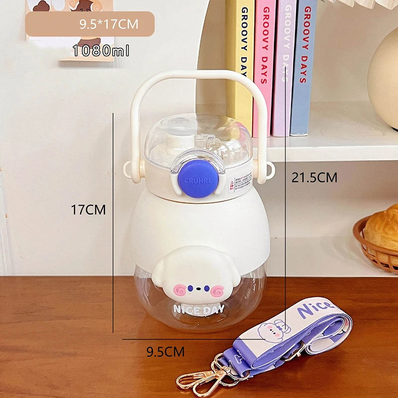Adorable Bear 1080ml Water Bottle 🐻💖 - Fun & Functional BPA-Free Drink Buddy for Kids with Straw & Strap! 🌈✨ - Pixie Quill