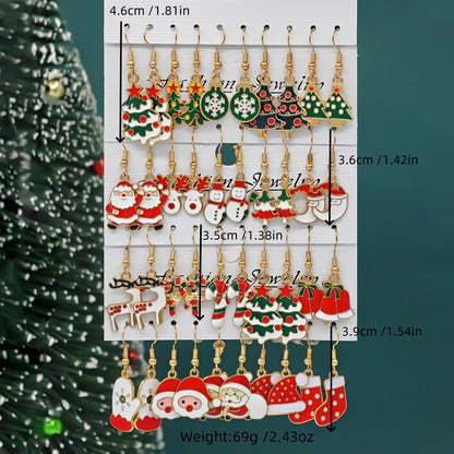 Whimsical Christmas Cartoon Santa Elk Tree Drop Earrings for Women 🎄🎅