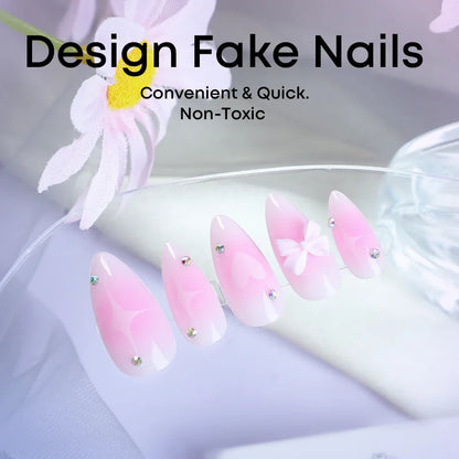 Kawaii 24Pcs Blush Pink Almond Press-On Nails 🌸✨ with 3D Bow Knot Decor - Sweet Glossy Full Cover Tips for Creative Nail Art! 💖💅