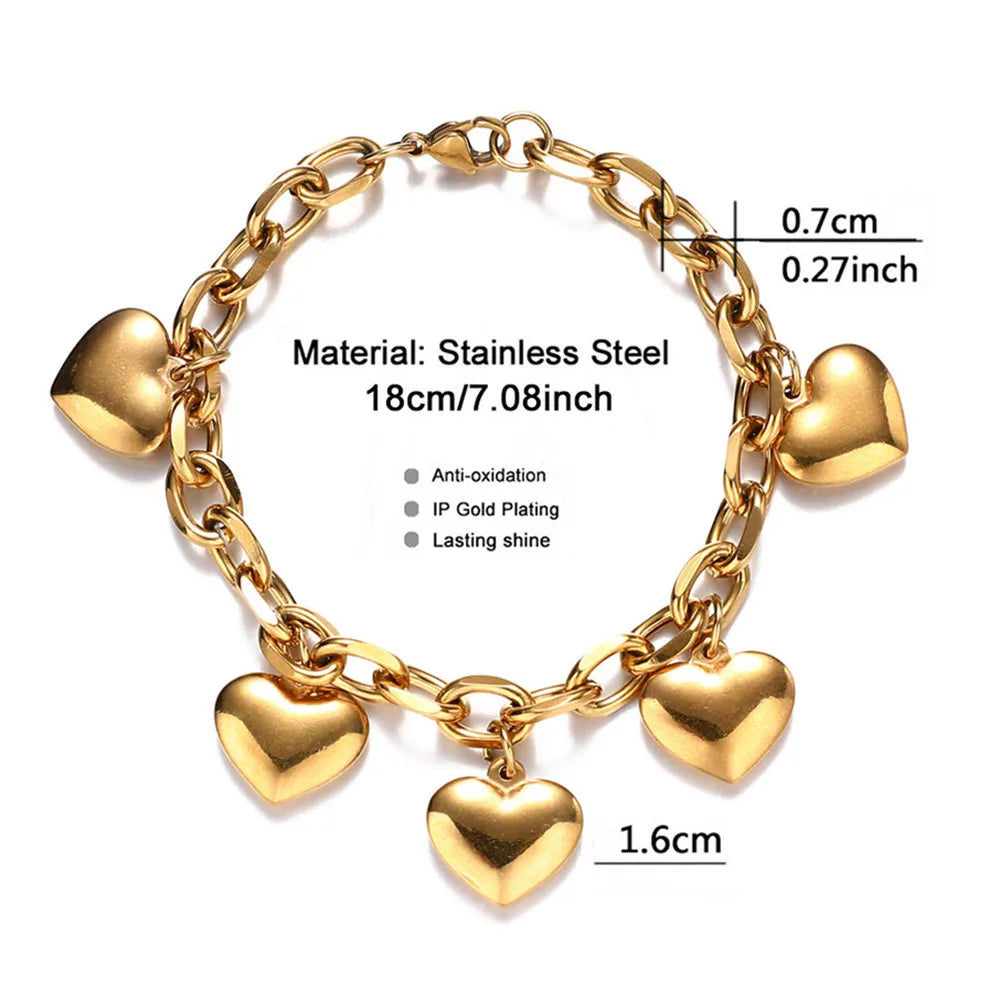 Kawaii Heart Charm Bracelet 💖✨ - Cute Stainless Steel Chunky Chain for Trendy Women | Perfect Valentine's Day Gift! 🎁