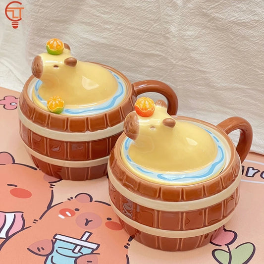 Adorable Capybara Mug with Lid 🐾 | Kawaii Ceramic Coffee Cup ☕ | Perfect Gift for Girls 🎁 | Fun Animal Design 🦙