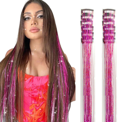 12 Pcs Clip In Hair Tinsel Pack Glitter Fairy Extensions For Women And Kids ✨