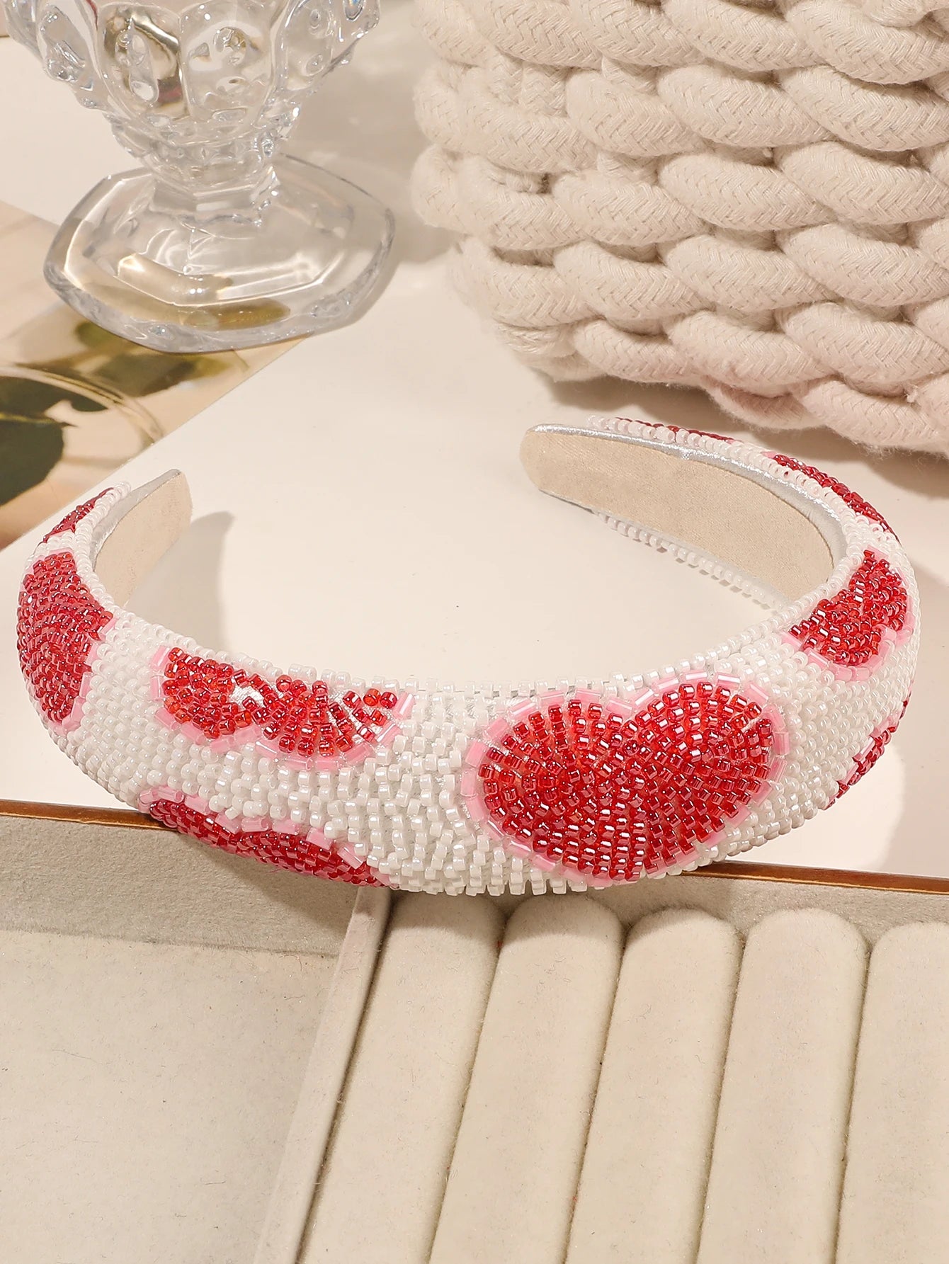 Cute Kawaii Heart Headband 🌟💕 | Bling Crystal Beaded Hairband for Valentine's Day 🎀 | Adorable Women's Hair Accessories