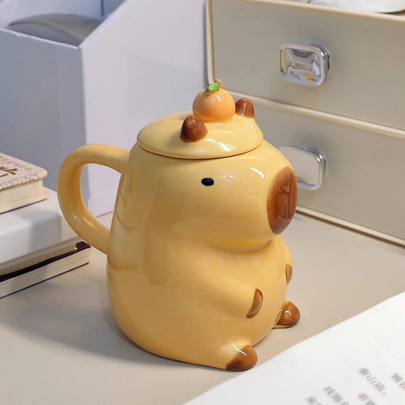 Adorable Capybara Mug with Lid 🐾 | Kawaii Ceramic Coffee Cup ☕ | Perfect Gift for Girls 🎁 | Fun Animal Design 🦙