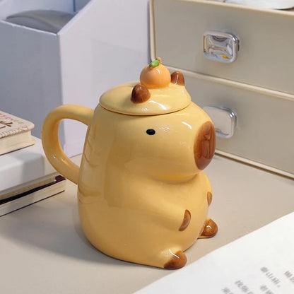 Adorable Capybara Mug with Lid 🐾 | Kawaii Ceramic Coffee Cup ☕ | Perfect Gift for Girls 🎁 | Fun Animal Design 🦙