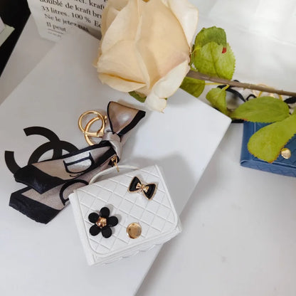 Korean Floral Bow Earphone Storage Keychain Bag Charm Leather Coin Purse 💖👜