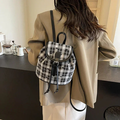 Kawaii Mini Plaid Oxford Backpack 🎀💕 | Adorable Women's Zipper Shoulder Bag with Heart Embroidery & Bow Details 🎉✨