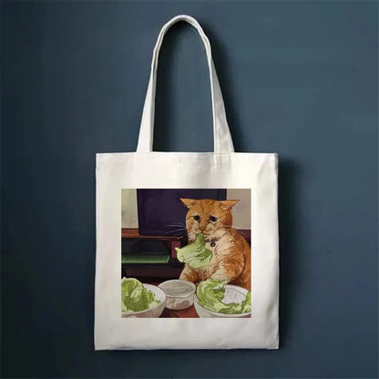 🐾 Whimsical Cat Canvas Tote 🌈 - Cute & Eco-Friendly Shopping Bag for Trendy Girls 🛍️✨ - Pixie Quill