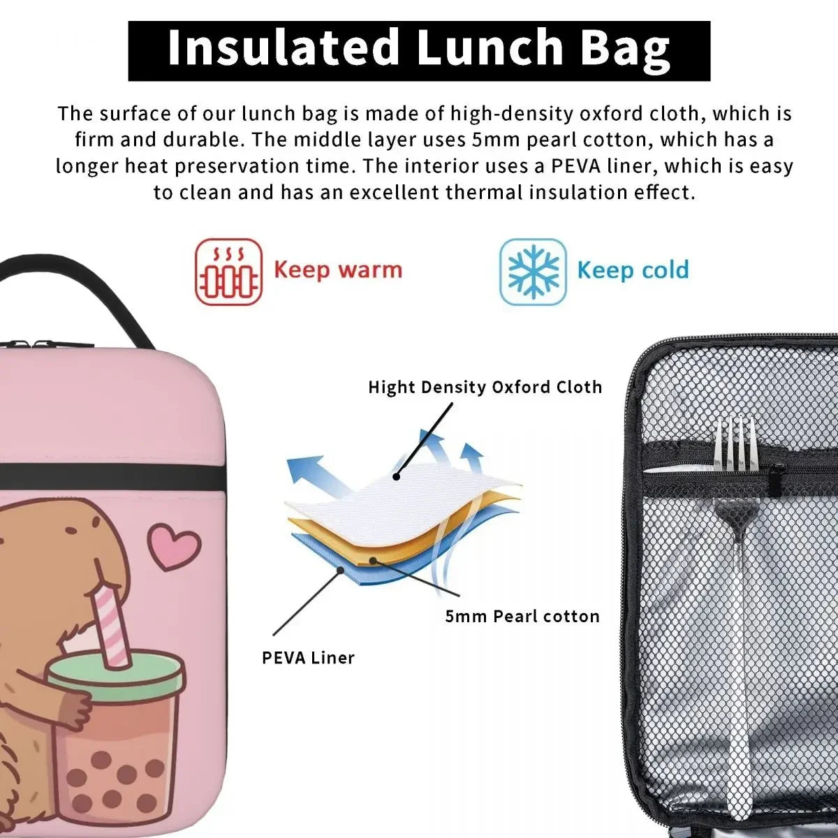 Kawaii Capybara Foam Tea Cooler Bag 🐾💕 - Insulated Lunch Box for Travel & Picnics! 🍱✨