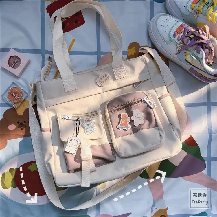 Kawaii Nylon Waterproof Satchel 👜✨ | Adorable Japanese Crossbody Messenger Bag for Students & Girls 🎒💖